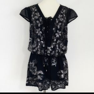 Sheer Back Black Sequin Romper
